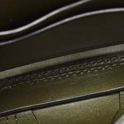 Pre Owned Tory Burch Olive Green Leather Mini Block-T Top Handle Bag