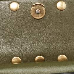 Pre Owned Tory Burch Olive Green Leather Mini Block-T Top Handle Bag
