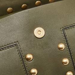 Pre Owned Tory Burch Olive Green Leather Mini Block-T Top Handle Bag