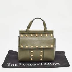 Pre Owned Tory Burch Olive Green Leather Mini Block-T Top Handle Bag