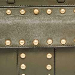 Pre Owned Tory Burch Olive Green Leather Mini Block-T Top Handle Bag