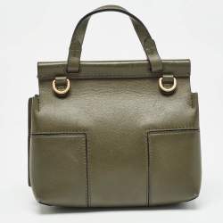 Pre Owned Tory Burch Olive Green Leather Mini Block-T Top Handle Bag