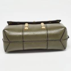 Pre Owned Tory Burch Olive Green Leather Mini Block-T Top Handle Bag