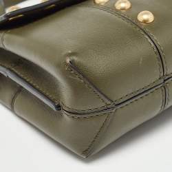 Pre Owned Tory Burch Olive Green Leather Mini Block-T Top Handle Bag