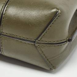 Pre Owned Tory Burch Olive Green Leather Mini Block-T Top Handle Bag