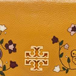 Pre Owned Tory Burch Mustard Leather Britten Floral Applique Flap Bag