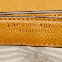Pre Owned Tory Burch Mustard Leather Britten Floral Applique Flap Bag