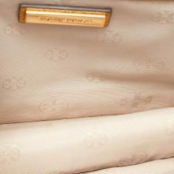 Pre Owned Tory Burch Mustard Leather Britten Floral Applique Flap Bag