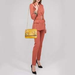 Pre Owned Tory Burch Mustard Leather Britten Floral Applique Flap Bag