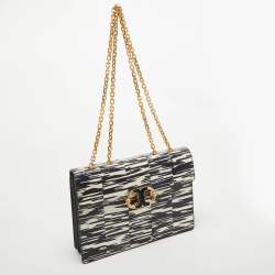 Pre Owned Tory Burch Navy Blue/White Python Embossed Leather Gemini Link Shoulder Bag