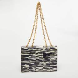 Pre Owned Tory Burch Navy Blue/White Python Embossed Leather Gemini Link Shoulder Bag