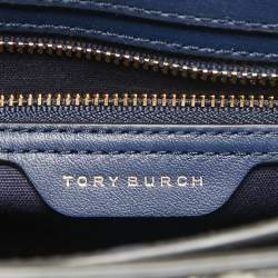 Pre Owned Tory Burch Navy Blue/White Python Embossed Leather Gemini Link Shoulder Bag