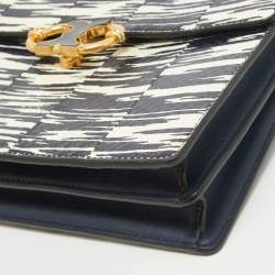 Pre Owned Tory Burch Navy Blue/White Python Embossed Leather Gemini Link Shoulder Bag