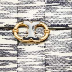 Pre Owned Tory Burch Navy Blue/White Python Embossed Leather Gemini Link Shoulder Bag
