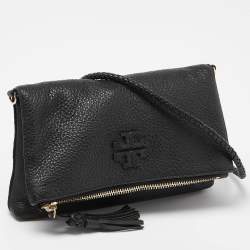 Tory Burch Black Leather Foldover Crossbody Bag