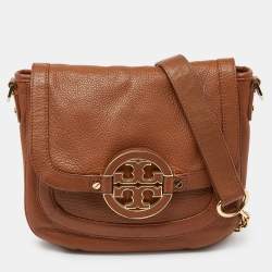 Pre Owned Tory Burch Brown Leather Amanda Crossbody Bag