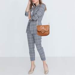 Pre Owned Tory Burch Brown Leather Amanda Crossbody Bag