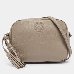 Pre Owned Tory Burch Grey Pebbled Leather Thea Camera Crossbody Bag
