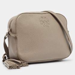 Pre Owned Tory Burch Grey Pebbled Leather Thea Camera Crossbody Bag