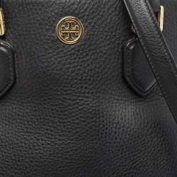 Pre Owned Tory Burch Black Pebbled Leather Side Zip Satchel