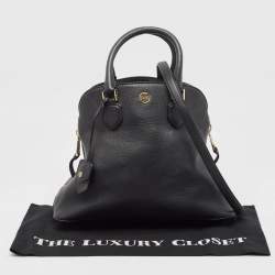 Pre Owned Tory Burch Black Pebbled Leather Side Zip Satchel