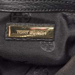 Pre Owned Tory Burch Black Pebbled Leather Side Zip Satchel