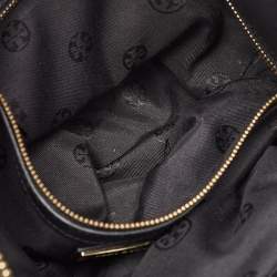 Pre Owned Tory Burch Black Pebbled Leather Side Zip Satchel
