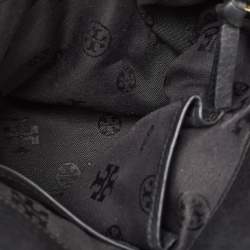 Pre Owned Tory Burch Black Pebbled Leather Side Zip Satchel