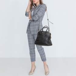 Pre Owned Tory Burch Black Pebbled Leather Side Zip Satchel