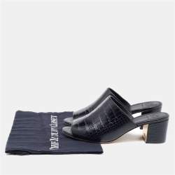 Tory Burch Black Croc Embossed Leather Mules Size 38