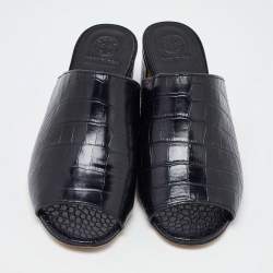 Tory Burch Black Croc Embossed Leather Mules Size 38