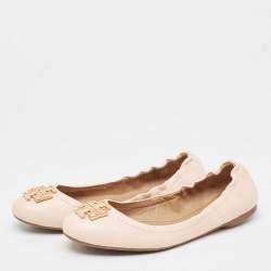 Tory Burch Pink Leather Melinda Scrunch Ballet Flats Size 38.5