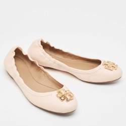 Tory Burch Pink Leather Melinda Scrunch Ballet Flats Size 38.5