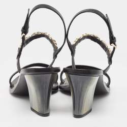 Pre Owned Tory Burch Black Leather Slingback Sandals Size 39.5