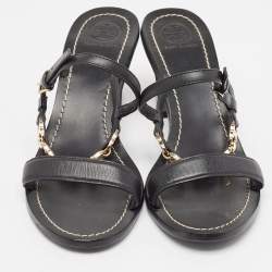 Pre Owned Tory Burch Black Leather Slingback Sandals Size 39.5