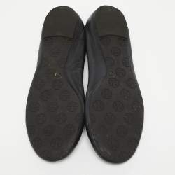 Pre Owned Tory Burch Navy Blue Leather Reva Ballet Flats Size 41.5