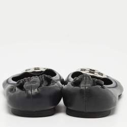 Pre Owned Tory Burch Navy Blue Leather Reva Ballet Flats Size 41.5