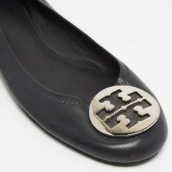 Pre Owned Tory Burch Navy Blue Leather Reva Ballet Flats Size 41.5