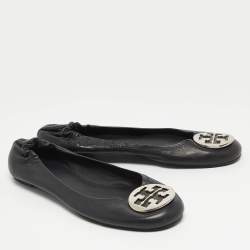 Pre Owned Tory Burch Navy Blue Leather Reva Ballet Flats Size 41.5