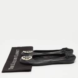 Pre Owned Tory Burch Navy Blue Leather Reva Ballet Flats Size 41.5