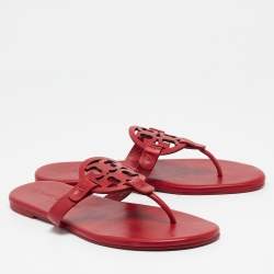 Pre Owned Tory Burch Red Leather Miller Flats Size 38