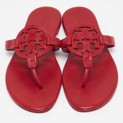 Pre Owned Tory Burch Red Leather Miller Flats Size 38