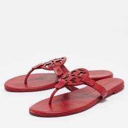 Pre Owned Tory Burch Red Leather Miller Flats Size 38