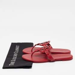 Pre Owned Tory Burch Red Leather Miller Flats Size 38