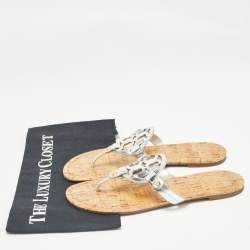 Pre Owned Tory Burch Silver Leather Miller Flat Sandals Size 39