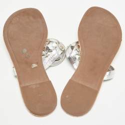 Pre Owned Tory Burch Silver Leather Miller Flat Sandals Size 39