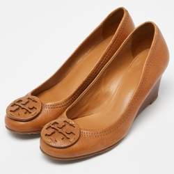Pre Owned Tory Burch Brown Leather Sally Wedge Pumps Size 37