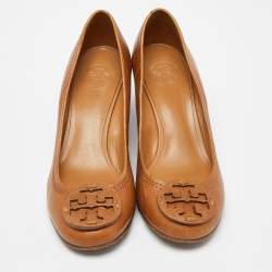 Pre Owned Tory Burch Brown Leather Sally Wedge Pumps Size 37