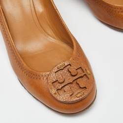 Pre Owned Tory Burch Brown Leather Sally Wedge Pumps Size 37