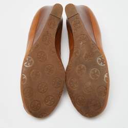Pre Owned Tory Burch Brown Leather Sally Wedge Pumps Size 37